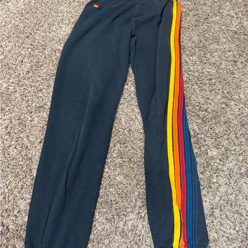Aviator Nation Charcoal Sweatpants with Colorful Stripes